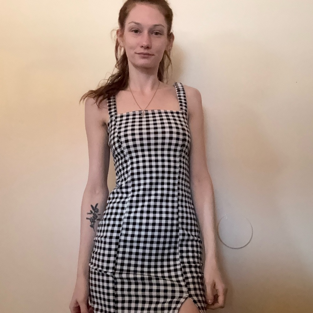 Divided Black and White Gingham Mini Dress